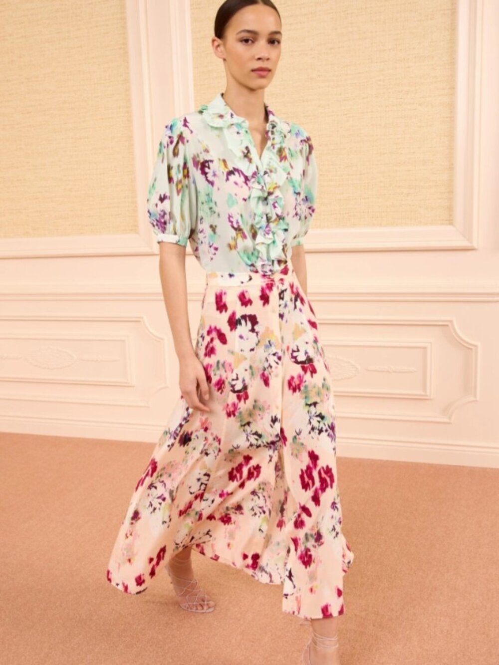 NWOT ULLA JOHNSON Rowan Silk Midi Skirt in Summer Garden XS $490